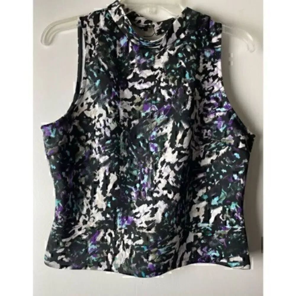 Black, Purple & Turquoise Abstract Pattern Halter Top by Mossimo Size Large
